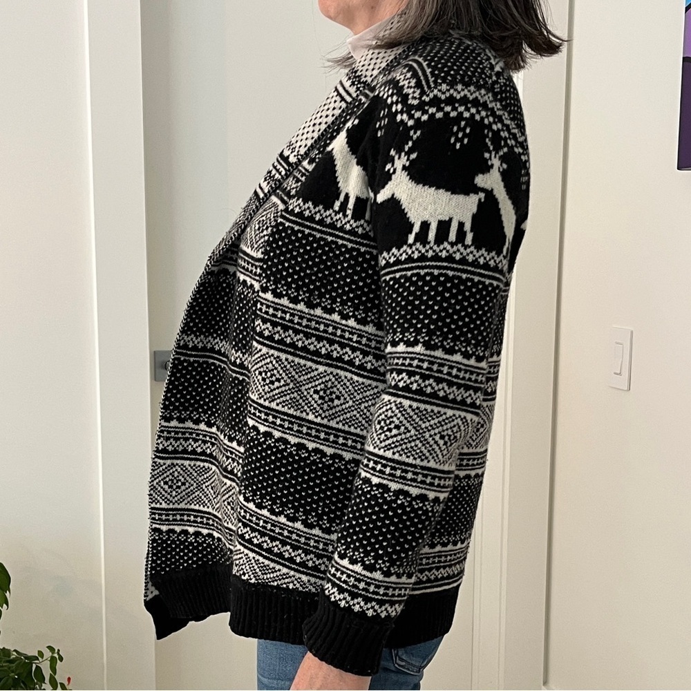 TELLURIDE CLOTHING Sweater Open Front Cardigan Deer Nordic Pattern Lambswool - Picture 8 of 17